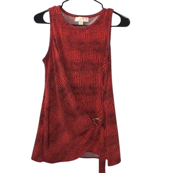 Michael Kors Red Sleeveless Tunic Top With Belted Detail & Textured Pattern - Picture 1 of 7